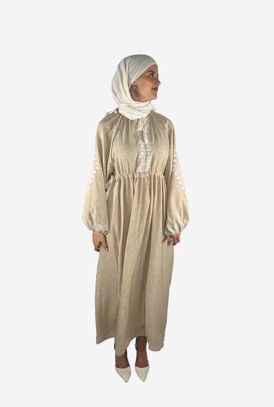 MELIS SOMMERKLEID - BEIGE / WEIß